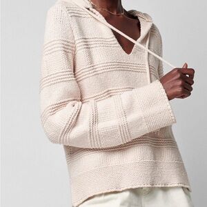 Faherty Sweater Hoodie Poppy Cream Vneck Hooded Size XS Women NWT